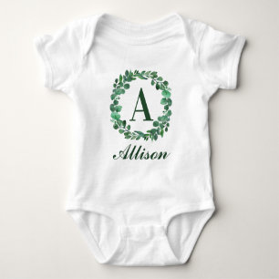 Personalised Baby Name With Eucalyptus Watercolor Bodysuit