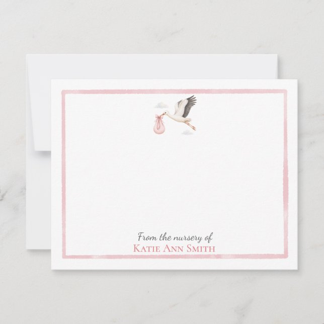Personalised Baby Note Cards | Pink Stork Nursery (Front)