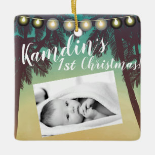 Personalised Baby Ornament Beach Sunset Palm Tree