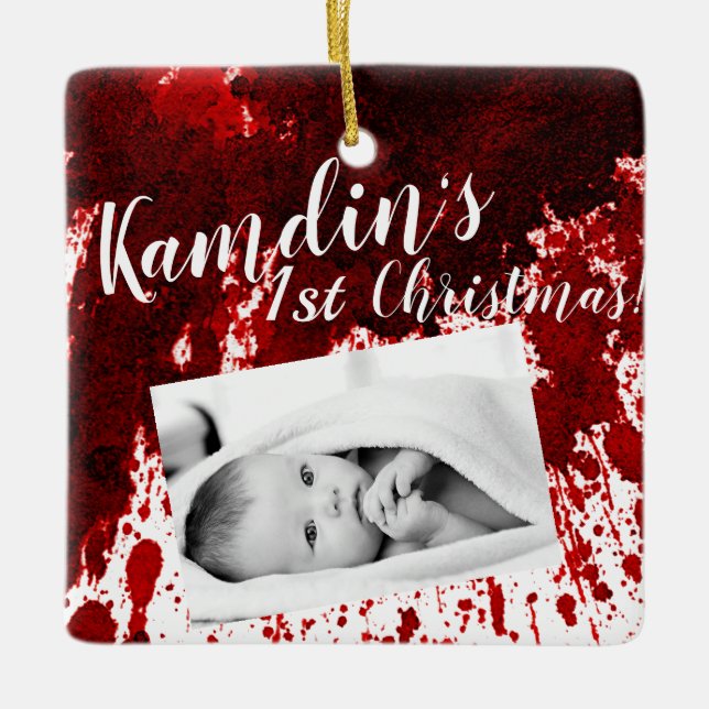 Personalised Baby Ornament Blood Splatter Vampire (Front)