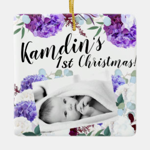 Personalised Baby Ornament Lavender Hibiscus on Wh