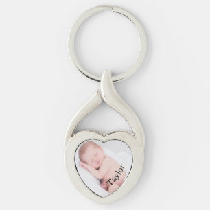 Personalised Baby photo and curved name Key Ring
