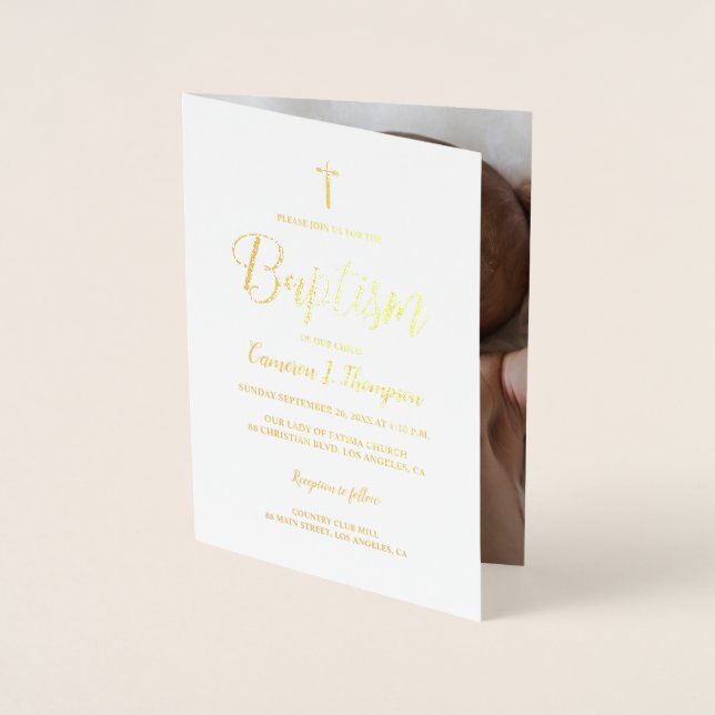 Personalised Baby photo Baptism Foil Card (Front)