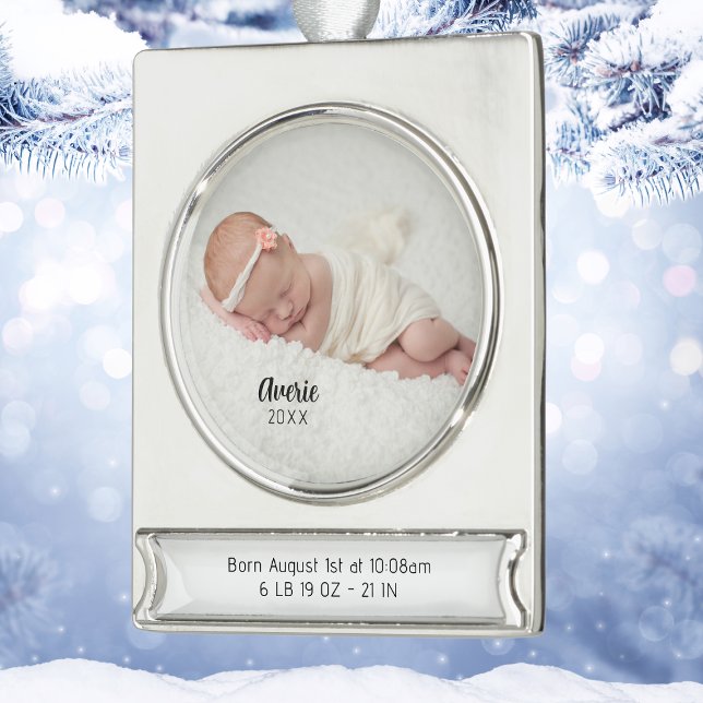 Personalised Baby Photo Birth Stats Christmas Silver Plated Banner Ornament (Personalized Baby Photo Birth Stats Christmas Silver Plated Banner Ornament
)
