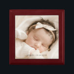 Personalised Baby Photo Birth Wood Keepsake Box<br><div class="desc">A sweet personalised new baby photo with name and date of birth,  wood lacquered keepsake box. Replace this photo with your own favourite photo of any kind. New baby,  wedding,  graduation,  etc.</div>