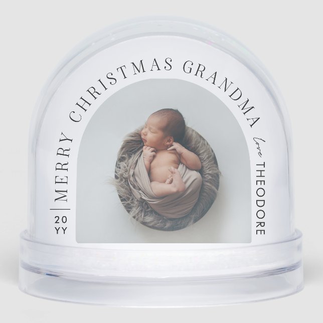 Personalised Baby Photo Christmas grandma Snowglobe (Front)