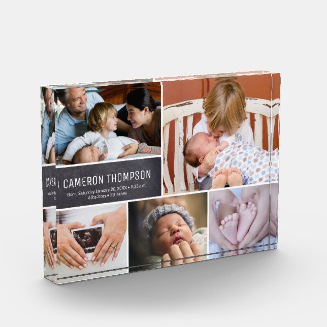 Personalised Baby Photo Collage Baby Stat Block (Left)