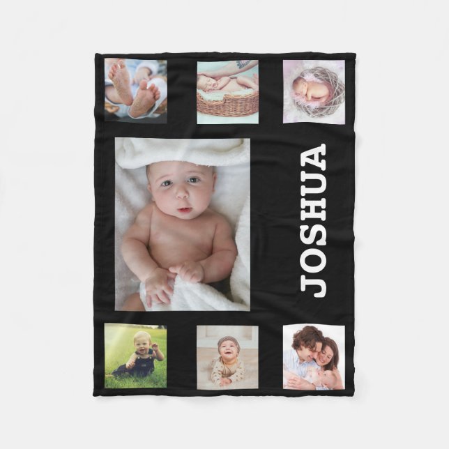Personalised Baby Photo Collage Custom Name Cute Fleece Blanket (Front)