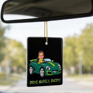 Personalised Baby Photo Drive Safely Daddy Cartoon Ceramic Ornament