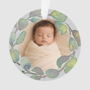 Personalised Baby Photo Eucalyptus Watercolor Gift Ornament