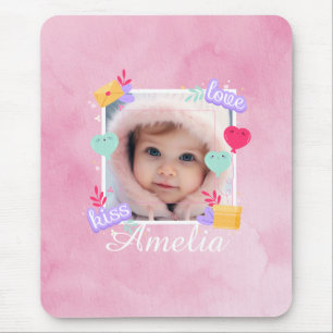 Personalised Baby Photo - Love, Kiss, and Hearts Mouse Mat