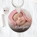 Personalised Baby Photo Name Elegant Keepsake Key Ring<br><div class="desc">Create your own personalised elegant round keychain with your custom calligraphy script name and favourite photo.</div>