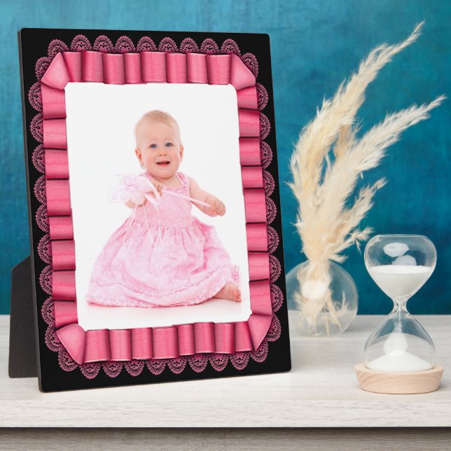 Personalised Baby Photo Pink Lace Ribbon Frame (Side)