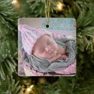Personalised Baby Photo Pink Snowflake Ceramic Ornament