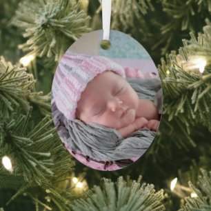 Personalised Baby Photo Pink Snowflake Metal Tree Decoration