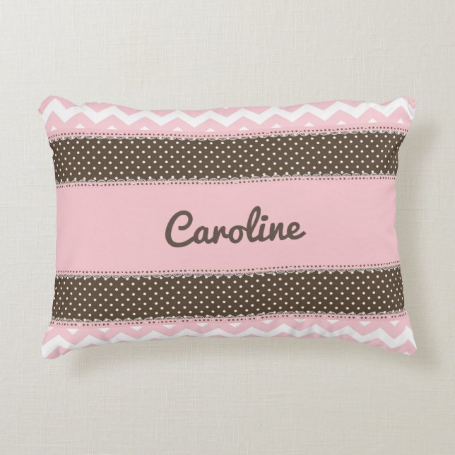 Personalised Baby Pillow - Pink and Brown (Front)