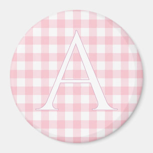 Personalised Baby Pink Gingham Monogram Magnet