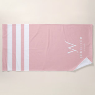 Personalised baby pink stripes Beach Towel