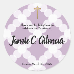 Personalised baby purple theme baptism thank you classic round sticker