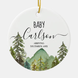 Personalised Baby Reveal Pregnancy Mountain Ceramic Tree Decoration