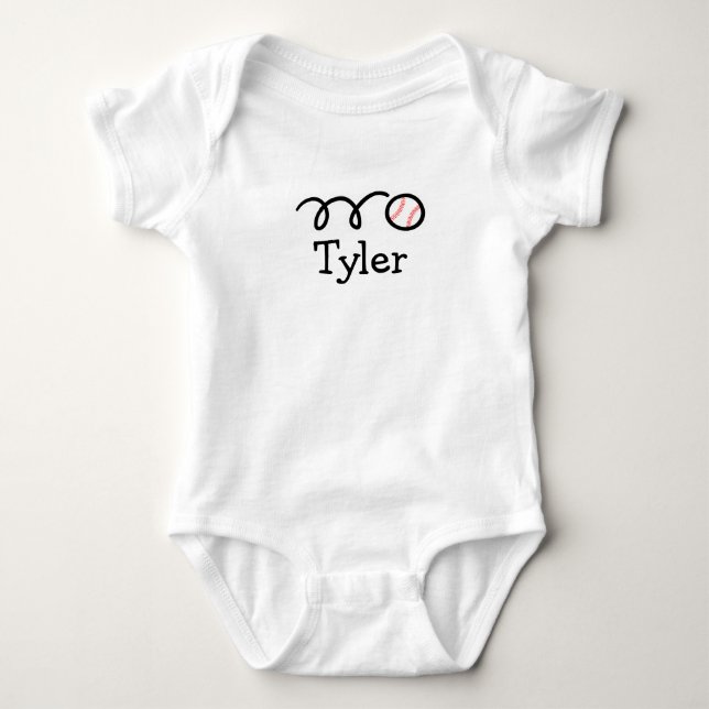 Personalised baby romper bodysuit with baseball (Front)