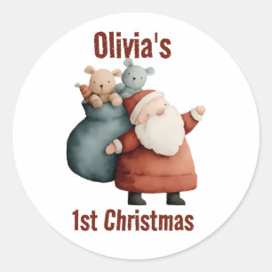 Personalised Baby’s 1st Christmas Santa Classic Round Sticker