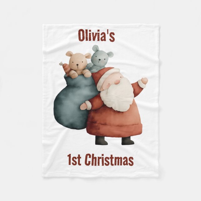 Personalised Baby’s 1st Christmas Santa Fleece Blanket (Front)