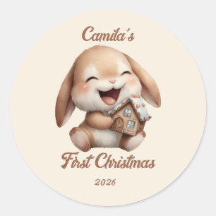 Personalised Baby’s First Christmas Bunny Classic Round Sticker