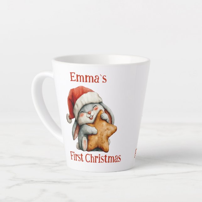 Personalised Baby’s First Christmas Bunny Latte Mug (Left Angle)