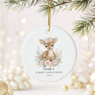 Personalised Baby’s First Christmas Fawn Ceramic Tree Decoration