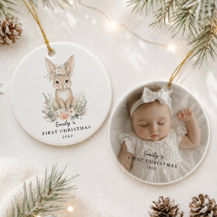 Personalised Baby’s First Christmas Photo Bunny Ceramic Tree Decoration
