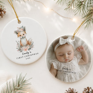 Personalised Baby’s First Christmas Photo Fox Ceramic Tree Decoration