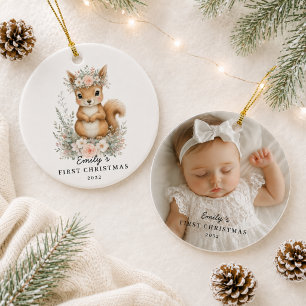 Personalised Baby’s First Christmas Photo Squirrel Ceramic Tree Decoration