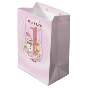 Personalised Baby’s First Christmas Snowman Medium Gift Bag