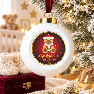 Personalised Baby’s First Christmas Teddy Bear Ceramic Ball Christmas Ornament