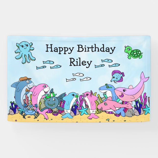Personalised  Baby Shark Family Birthday Party Banner (Horizontal)