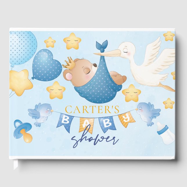 Personalised Baby Shower Baby Boy Bear Guest Book (Front)