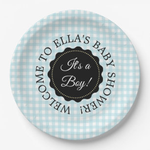 Personalised Baby Shower Blue Chevron Paper Plates