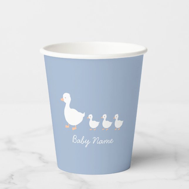 Personalised Baby Shower Blue Duckling Paper Cup (Front)