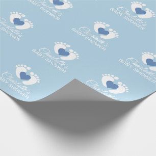 Personalised BABY SHOWER Blue Feet Heart BOY Wrapping Paper