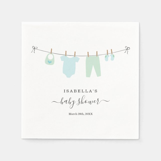 Personalised Baby Shower Boy's Blue & Green Napkin (Front)