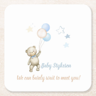 Personalised Baby Shower Coasters Teddy Bear Blue