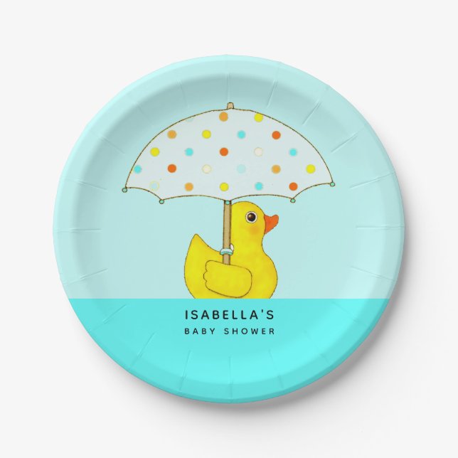 Personalised Baby Shower Duckling with Umbrella Paper Plate (Front)