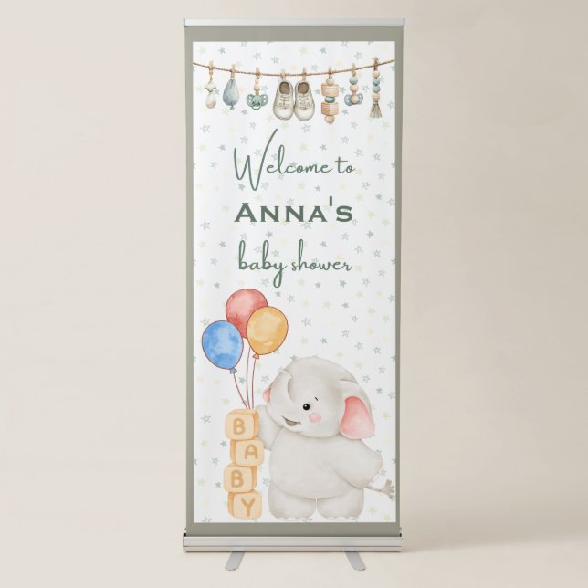 Personalised Baby Shower Elephant Banner (Front)
