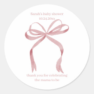 Personalised Baby Shower Favour Stickers Pink Bow
