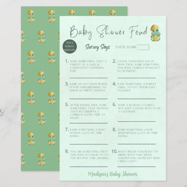 Personalised Baby Shower Feud Baby Shower Game (Front/Back)