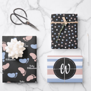 Personalised Baby Shower Gender Reveal Monogram Wrapping Paper Sheet