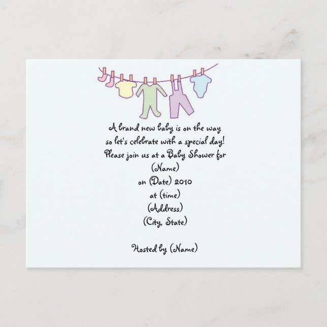 Personalised Baby Shower Invitation-Clothesline Invitation Postcard (Front)