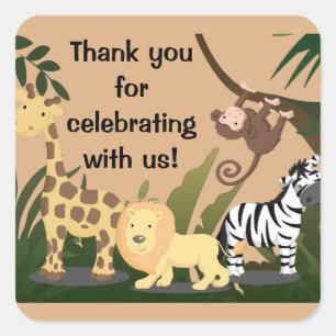 Personalised Baby Shower Invites, Jungle Animals Square Sticker