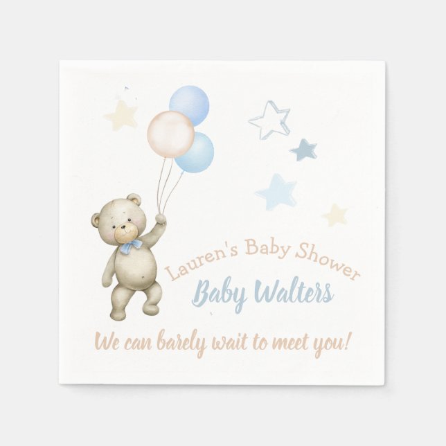Personalised Baby Shower Napkins Teddy Bear (Front)
